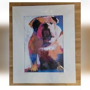 RARE Hand Signed LEOMA LOVEGROVE Print Matted Vintage Bull Dog 16x20 Y2K